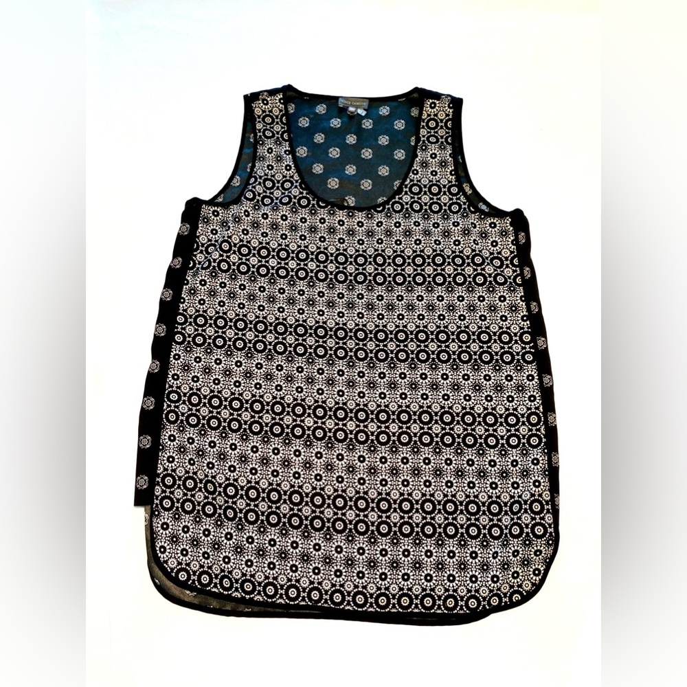 Vince Camuto Small Mixed Print Tank Sleeveless Blouse Black White